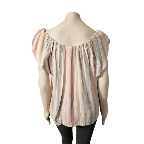 Gap Ruffle Short Sleeve Elastic Bandeau Lightweight Boho Blouse Large - Picture 2 of 3